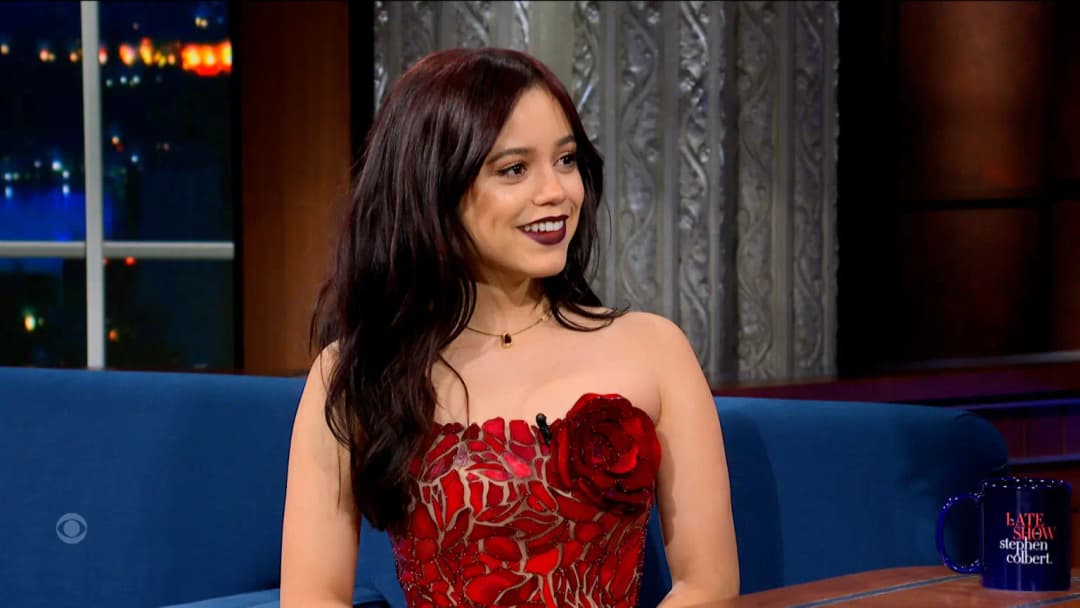 Jenna Ortega Stuns in Daring Glass Mosaic Dress on Late Show Appearance